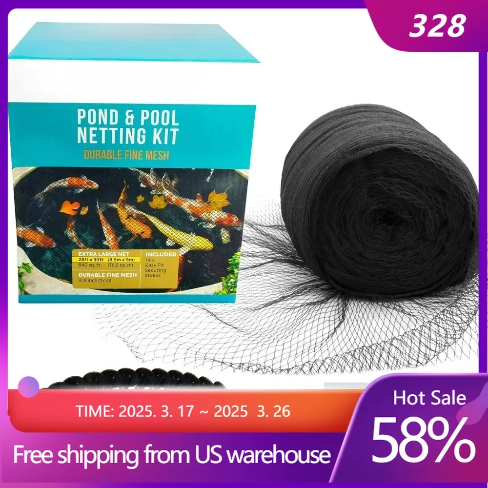 Koi Pond Netting Kit 40 x 40 ft Black Heavy Duty Woven Fine Mesh Net Cover for Leaves - Protects Koi Fish from Blue Heron Birds