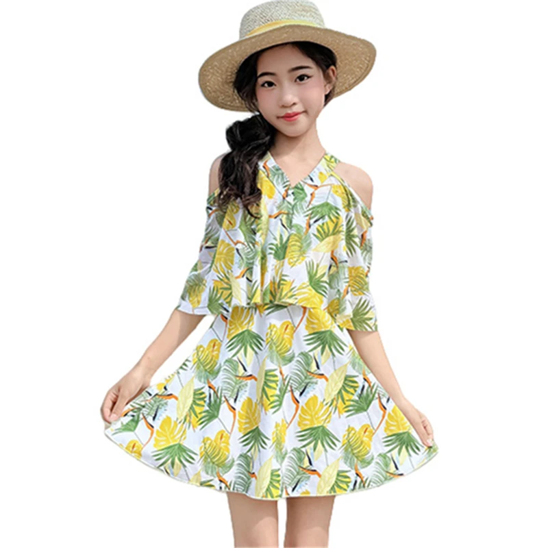 Kids Summer Swim Beach Dress for Girls Hanging Neck Swimwear Cool One-Piece Vacation Wear Swimsuit Child Casual Holiday Outfit