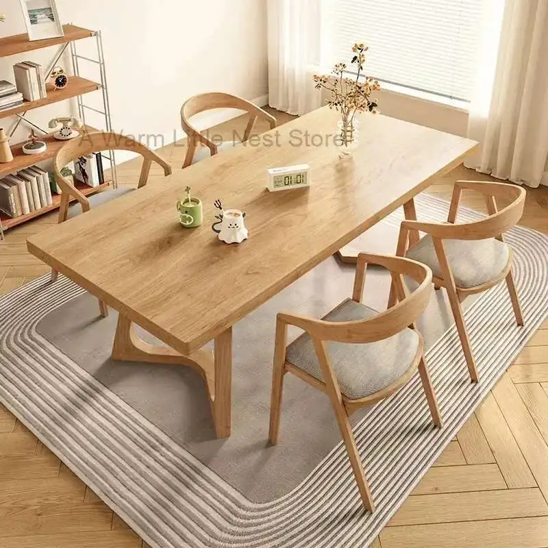 

Dining Table Full Of Solid Wood Logs For Eating, Thickened Household Simple Modern Rectangular Table And Chair Combination