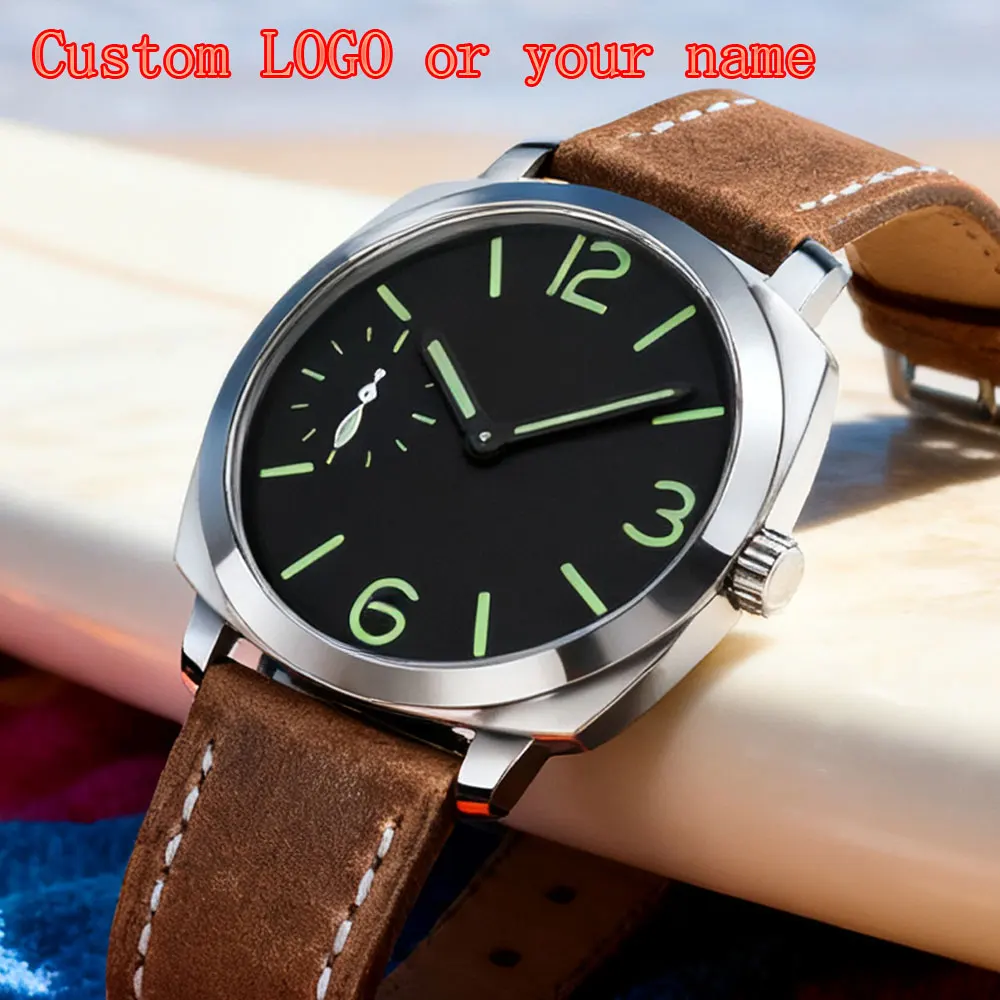 Orologio da uomo meccanico con movimento ST3600 in vetro zaffiro classico quadrato da 42 mm 6497 Orologio da uomo Pilot