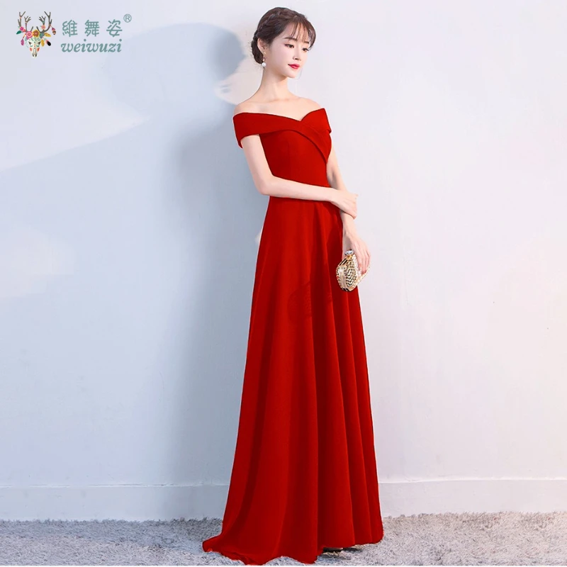 

Satin Formal Evening Dresses Ankle Length Stretch A Line Wedding Birthday Evening Party Dress Side Sleeves Off Shoulder V Neck