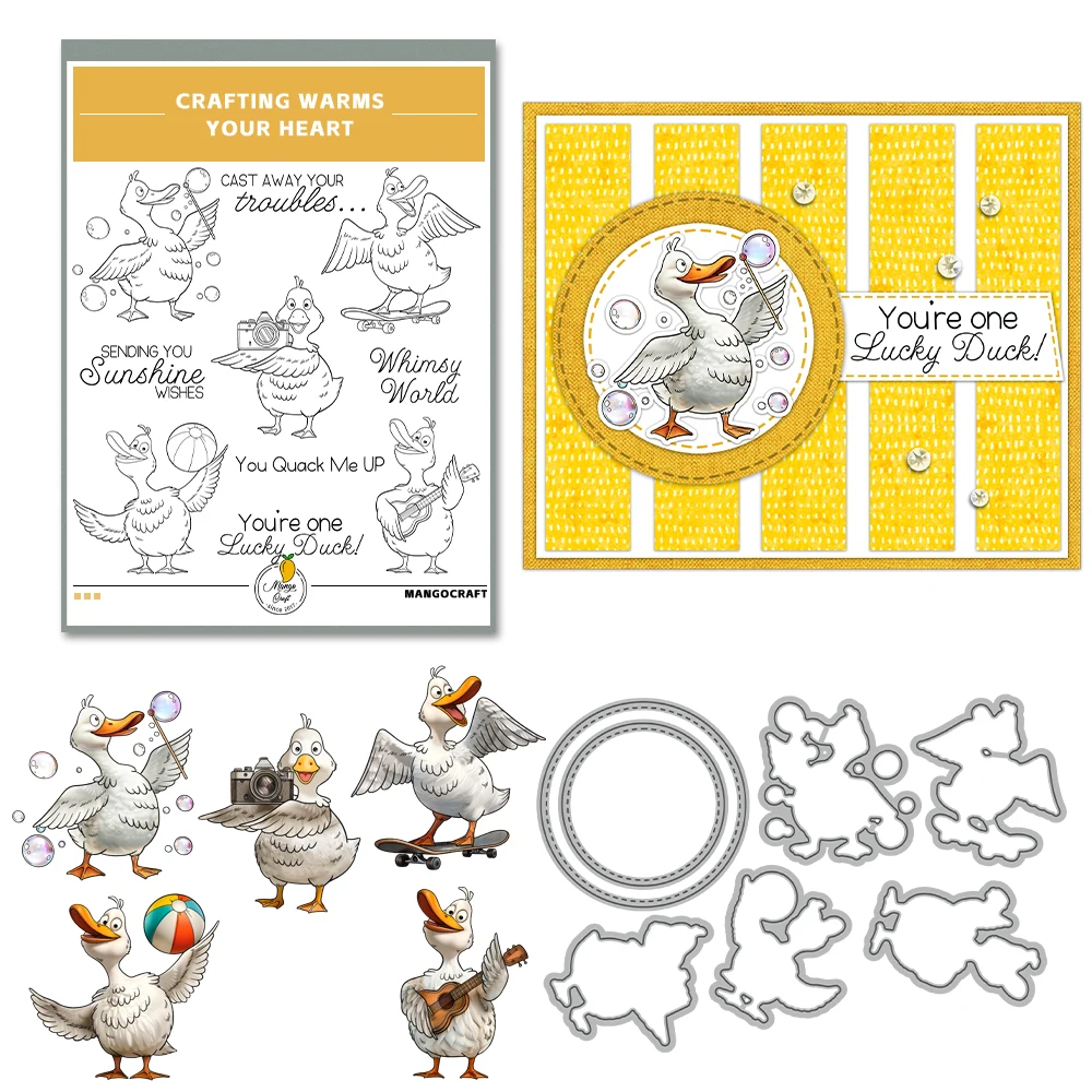 Mangocraft Cute Cartoon Ducks Cutting Dies Clear Stamp DIY Scrapbooking Supplies Metal Dies Silicone Stamp Cards Albums Decor