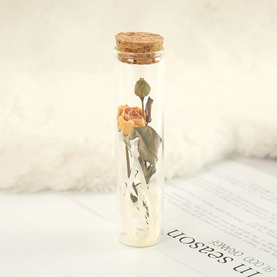 Rose real dried flower test tube specimens, candle making dried flower accessories, baby\'s breath wishing bottle decoration orna