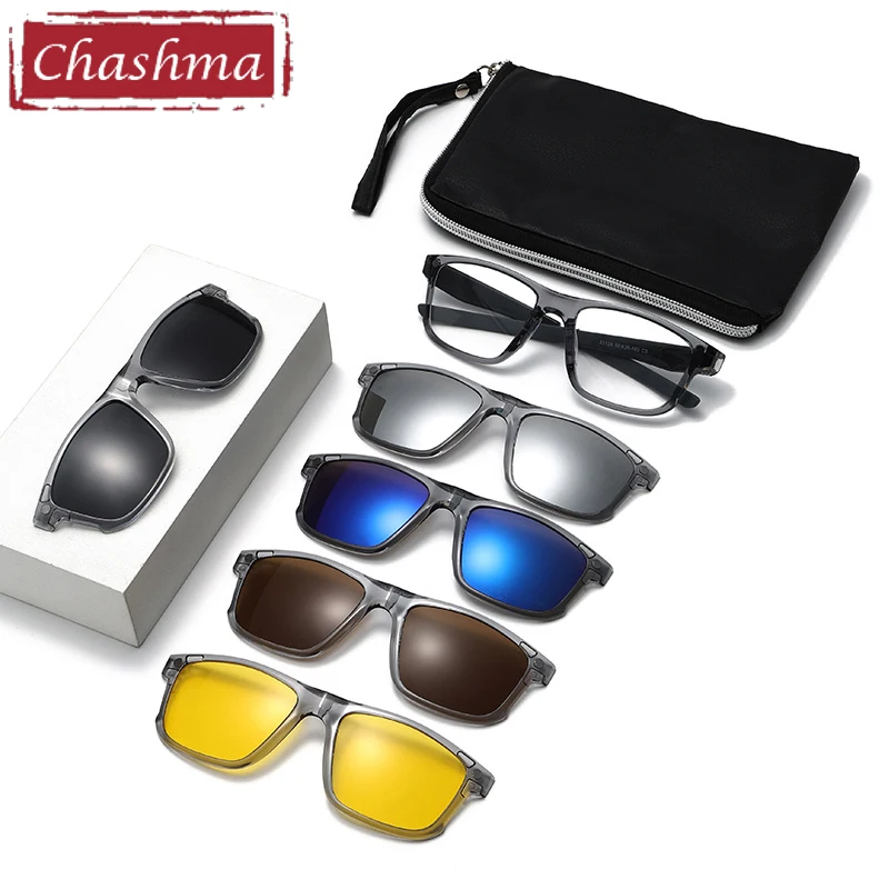 チャシュマ（chashma）処方箋対応メガネ、男性用、5クリップ式サングラス、スポーツ用偏光レンズ、運転用、tr90素材の光学フレーム、累進レンズ対応、アイウェア。
