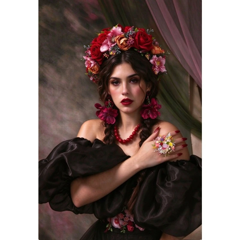 3PCS/Magenta  Flower Headband – Colorful Mexican Floral Crown for Boho Wedding, Party & Festival Hair Accessory