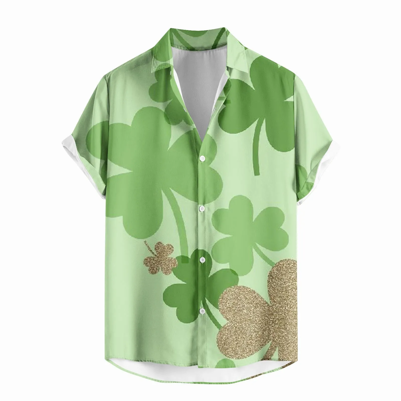 2024 Pleasant Men's Shirt Lucky Clover Print Short Sleeve Resort with Simple Lines Simple Top Simple and Bright Clothing