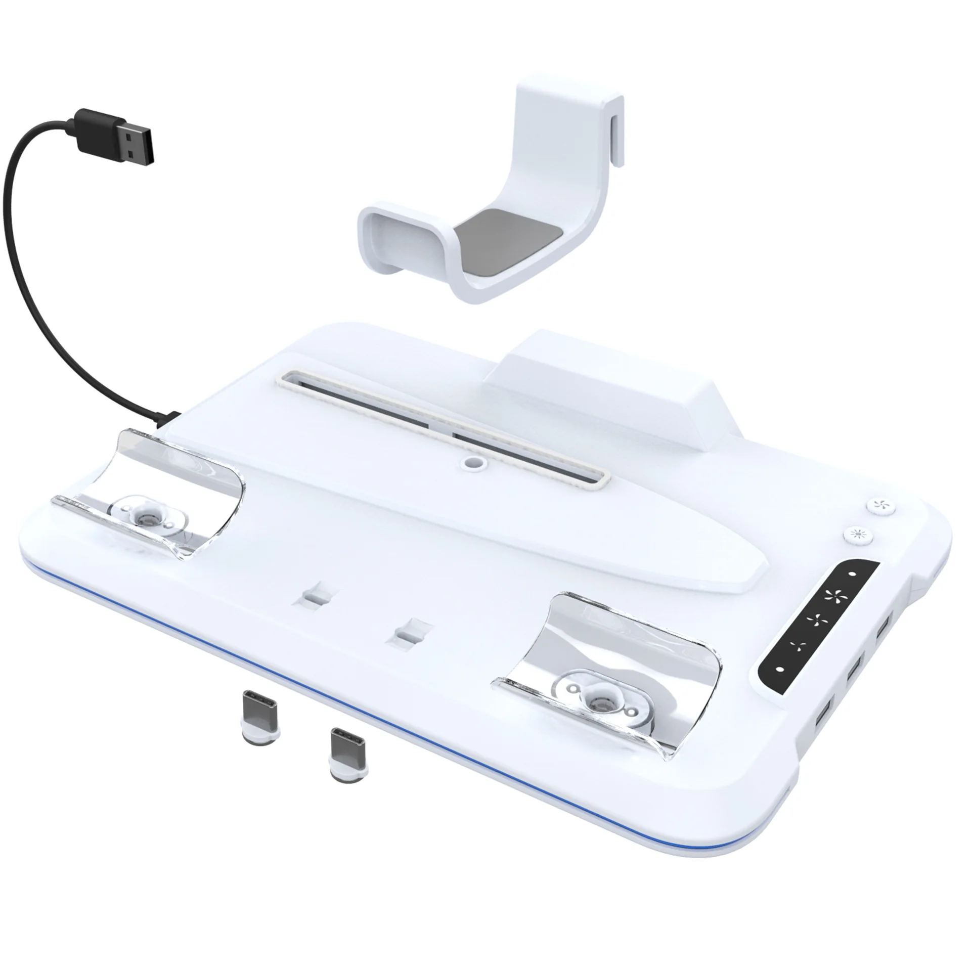 Dual Tipo-C Suporte de Auscultadores Magnético, Ventilador, Luz RGB, Suporte de carregamento, PS4 Controller Base, PS4 Slim, Novo