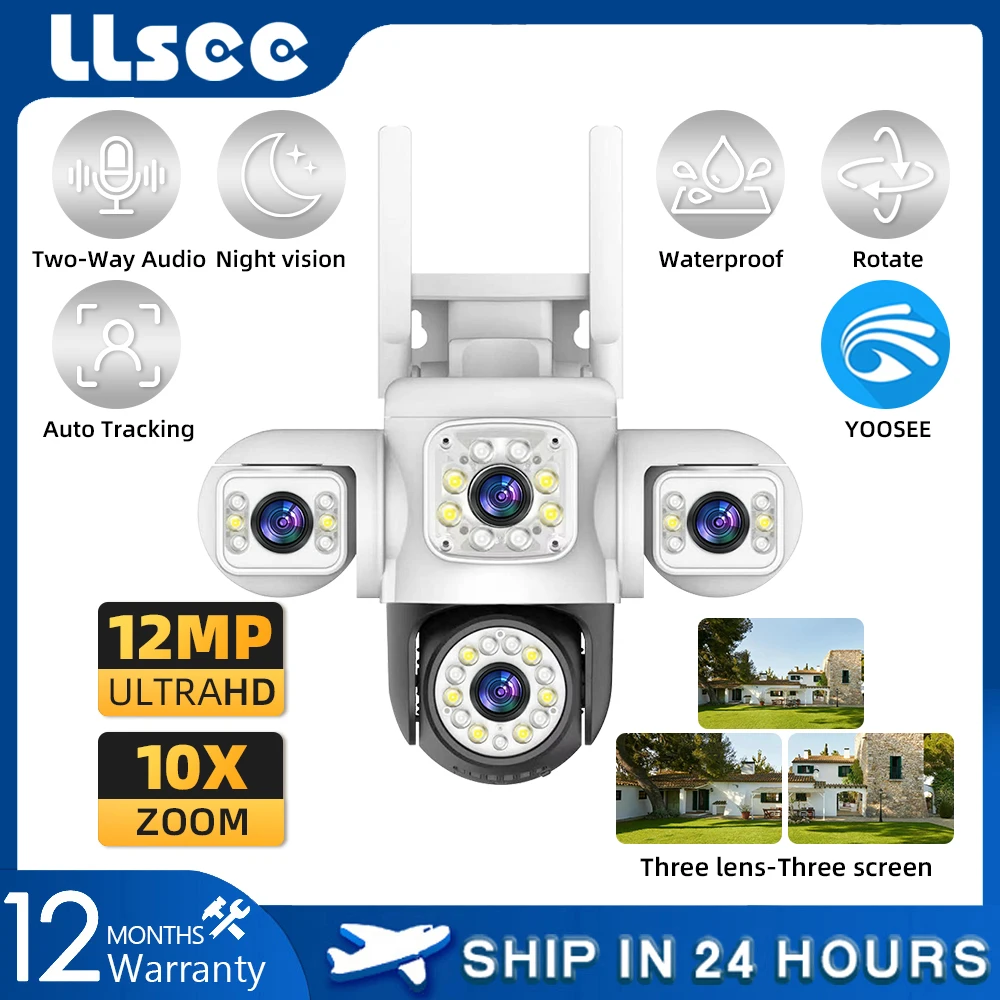 LLSEE yoosee 3 lenses and 3 screens WIFI wireless closed-circuit television security camera 4K 12MP outdoor waterproof network