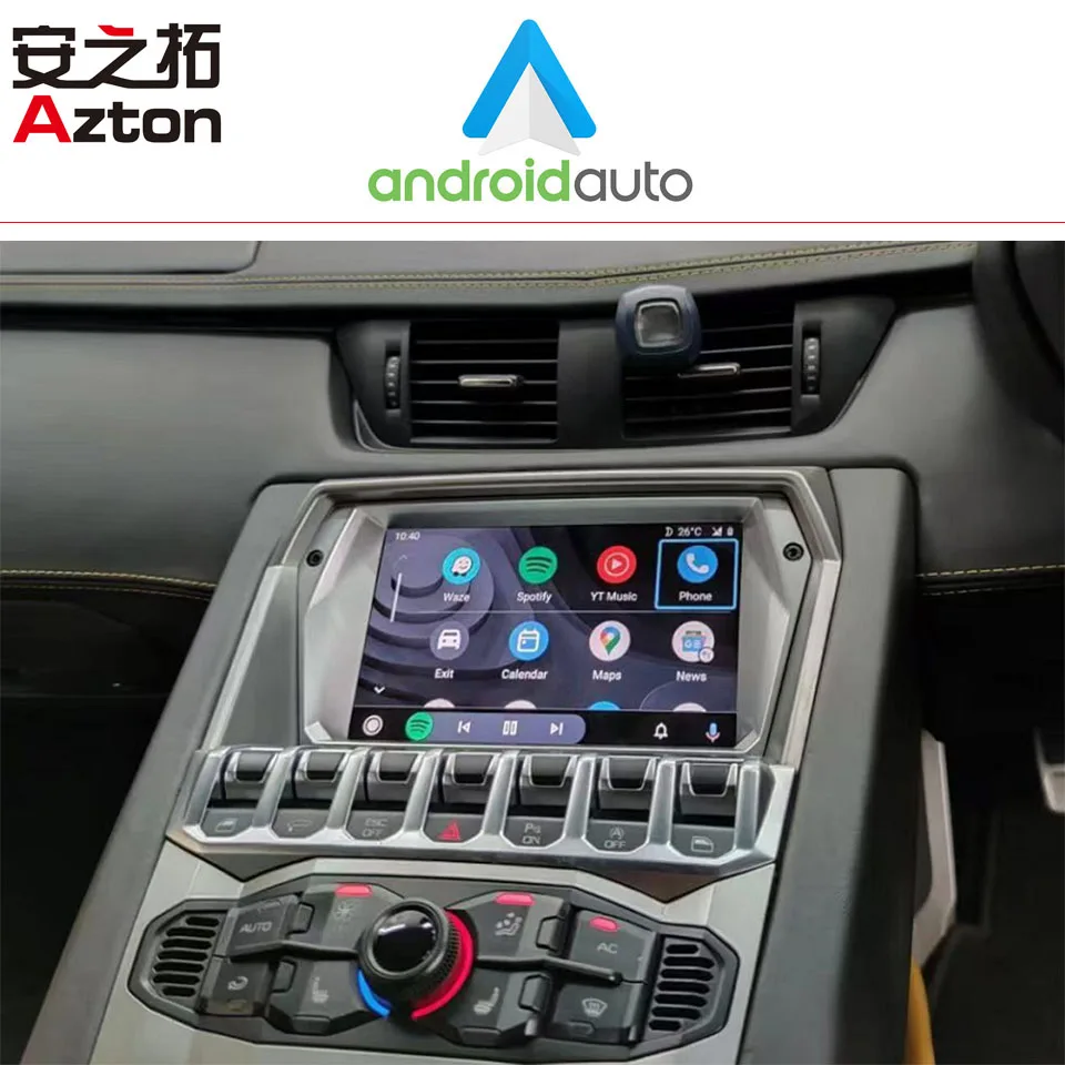 AZTON Bluetooth Music Sygic Waze TomTom GO Navigation Android Apple CarPlay Solution for Lamborghini Aventador