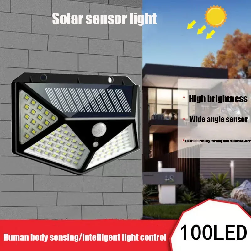 Newest Outdoor Solar Lights 100LED 3 Modes Solar Wall Lamp with Motion Sensor Absorb Sunlight Street Light for Garden Pool Decor