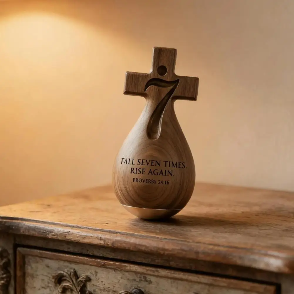 Wood Faithful Tabletop Ornament Christian Inspirational Figurine Fall Seven Times Rise Again Desktop Decoration Religious Gift f