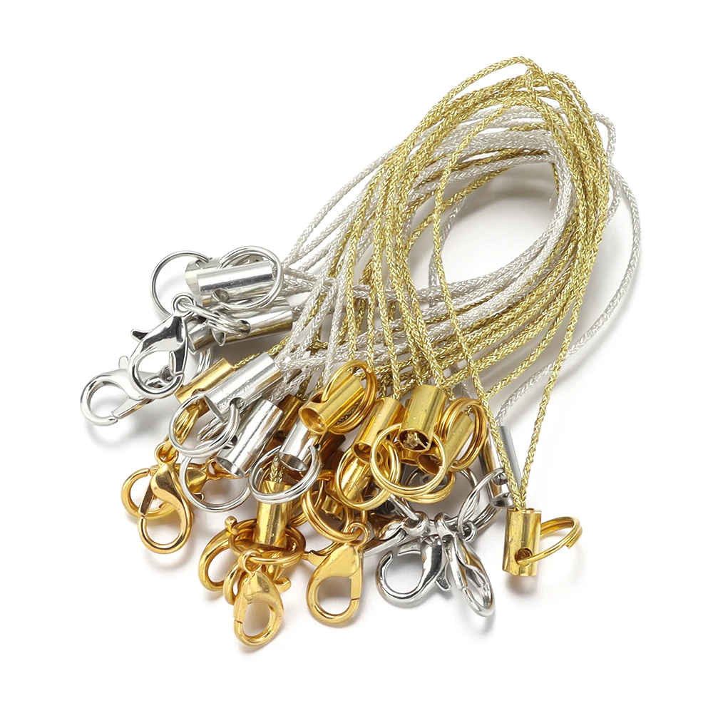 20pcs/lot Polyester Gold Double Loops Lobster Clasp Lanyard Strap Cord Mobile Set Charms Keychain Pendant Key Ring Accessories