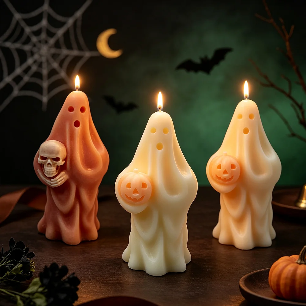 Halloween Ghost Skull Candle Silicone Mold 3D Handheld Pumpkin DIY Aromatherapy Wax Plaster Resin Soap Craft Home Decor Gift