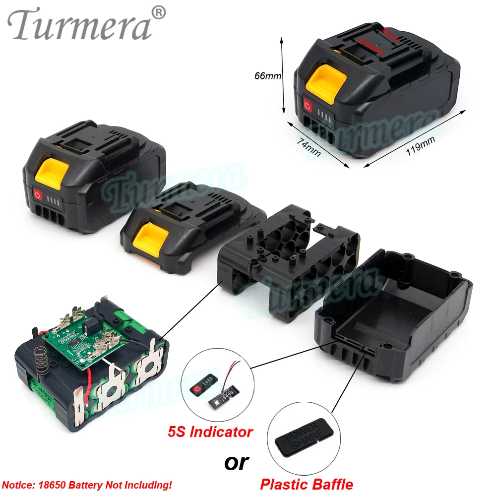 Turmera 18V 21V 5S2P Obudowa akumulatora wkrętaka 10X 18650 Uchwyt akumulatora 5S 35A BMS Weld Nickel do wiertarki elektrycznej 3Ah do 6Ah