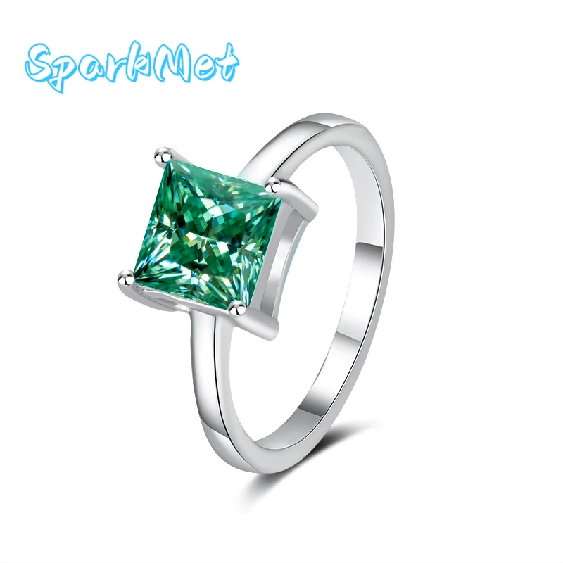 

SparkMet 1-2 карата квадратное кольцо с муассанитом и сертификатом пройденный тест на бриллиант S925 серебро женские юбилейные ювелирные изделия подарок