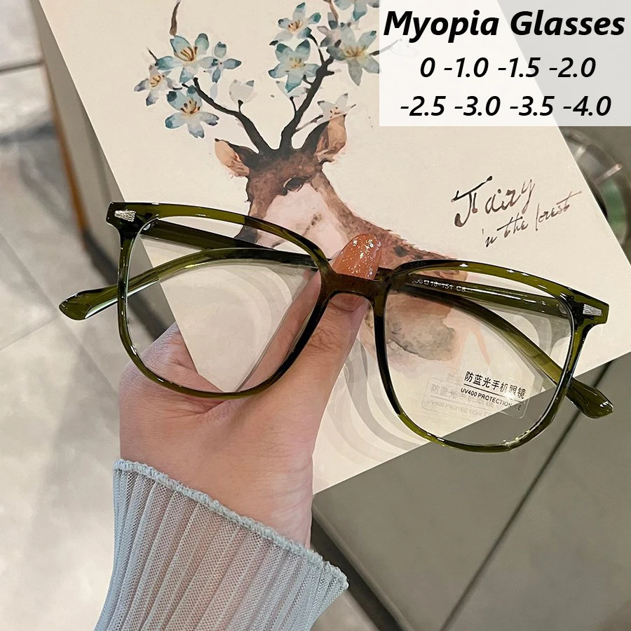 Finished Ladies Myopia Glasses Retro Anti Blue Light Blocking Near Sight Eyeglasses Optical Prescription Short-sight Eyewear