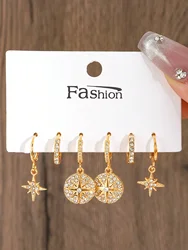 3 pairs/set of sparkly Rhinestone set earrings with elegant luxury style exquisite female accessories holiday gift