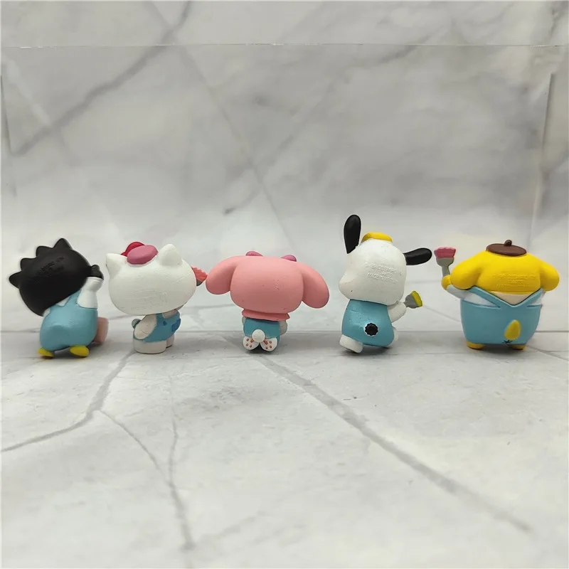 5Pcs Sanrio Toad Board Q Version Doll Model Toy Hello Kitty Pachacco Melody Pom Pom Purin Anime Doll Figures Model Car Ornaments