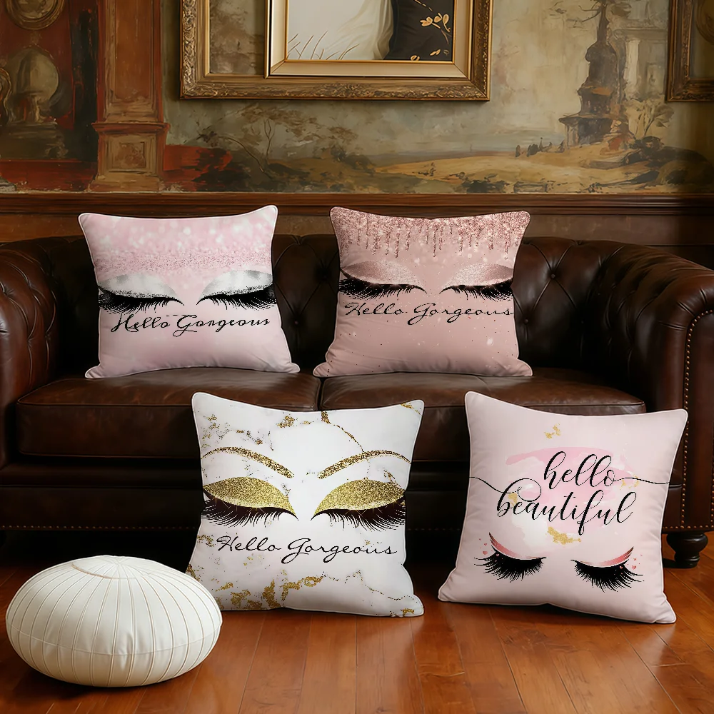 Fashion eauty Makeup Eyelash cushion cover Plush Fabric Soft Double Sided Print Sofa Cushion Cover Throw Pillow Covers