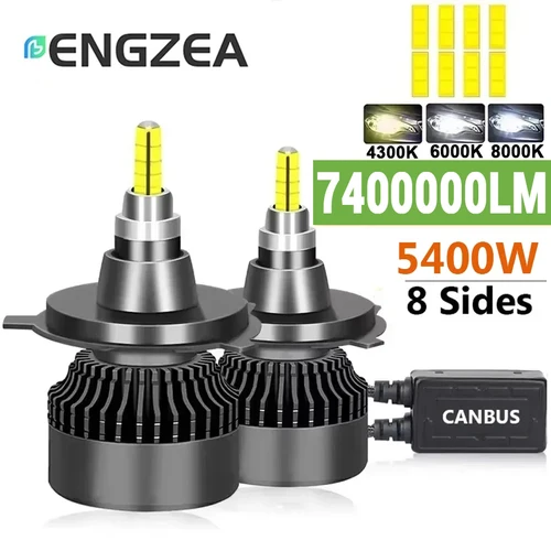Bombilla LED para Faros Delanteros de Coche ENGZEA H7 H4 7400000LM 5400W H11 Canbus LED H8 HB4 HB3 9005 9006 D1S D2S H1 LED Luz Antiniebla 6000K 12V
