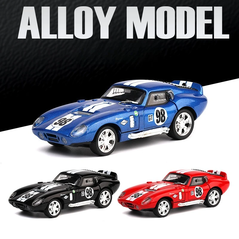 シミュレーション 1:32 シェルビー・コブラ スポーツカーモデル サウンド＆ライト プルバック式おもちゃ 車両 男の子用飾り コレクション ミニチュア車