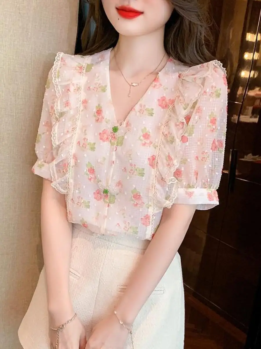 camisa-elegante-para-mulheres-conjunto-de-verao-de-manga-curta-novo-estilo-duas-pecas-roupas-florais-versateis-look-casual-chic
