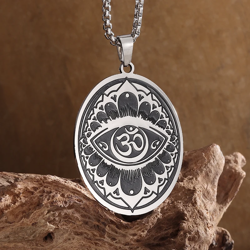 Retro Lotus Eye Malla Indian Yoga Mandala Pendant Necklace Men's and Women's Fashion Trend Personalized Accessories