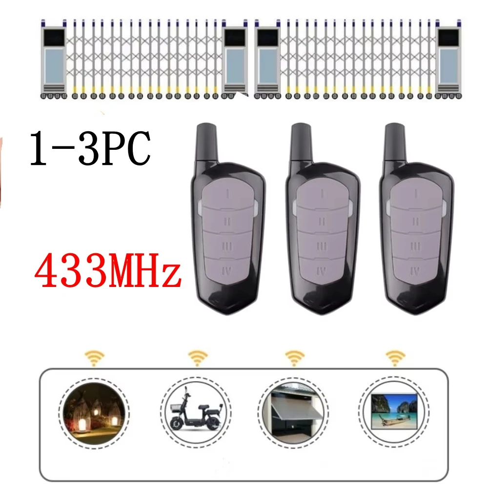

1-3PC Universal Garage Door Control Wireless RF Remote Control 433MHz Electric Gate Remote Control Key Fob Controller