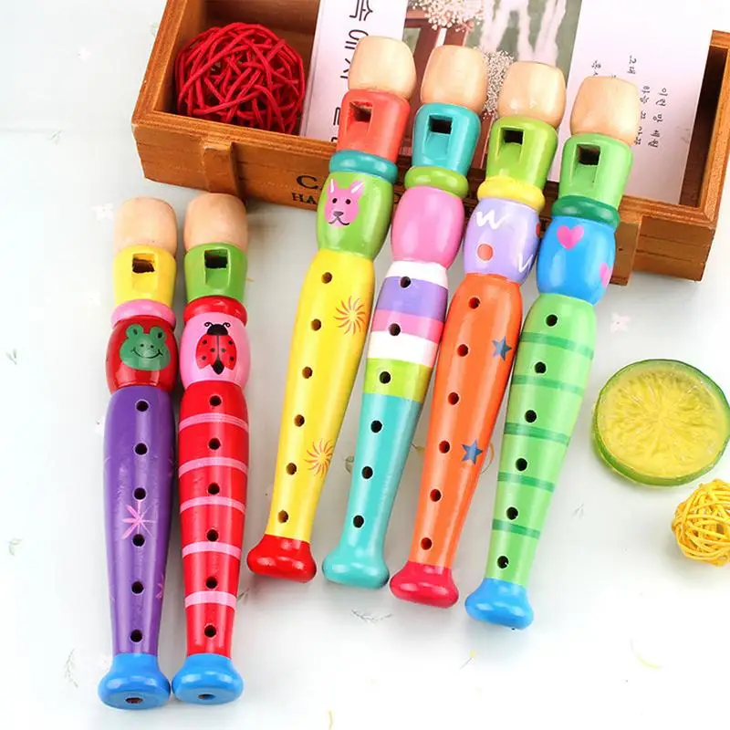 6 Hole Flute Kid Wooden Musical Instrument For Children Learning Educational Musical Instruments With Colorful Patterns