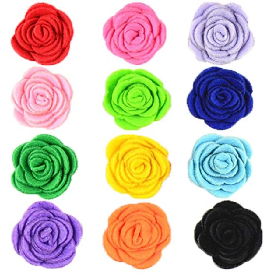 12pcs 1.6" Rose Small Dogs Collar Bows Flowers for Doggy Cats Wedding Birthday Party Collars Decor Sliding Accessories