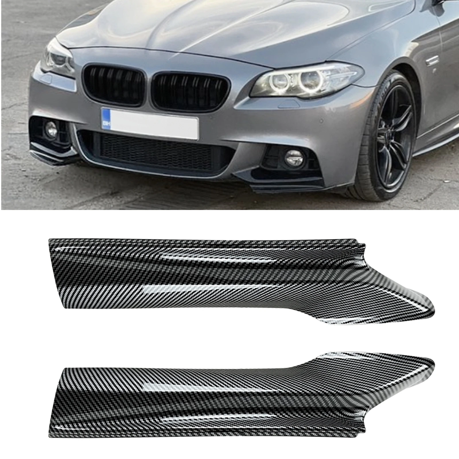 

For BMW 5 Series F10 F11 M Sport 520i 530i 2011-2017 Carbon Fiber Look/Gloss Black Front Bumper Side Spoiler Cover Splitter Kit