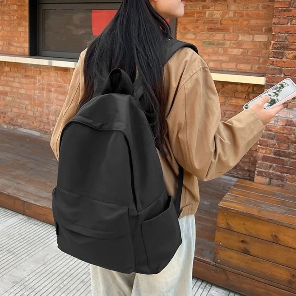 

Durable Large Capacity Student Backpack Casual Solid Color School Bag Nylon Adjustable Straps Travel Bag Outdoor Activities