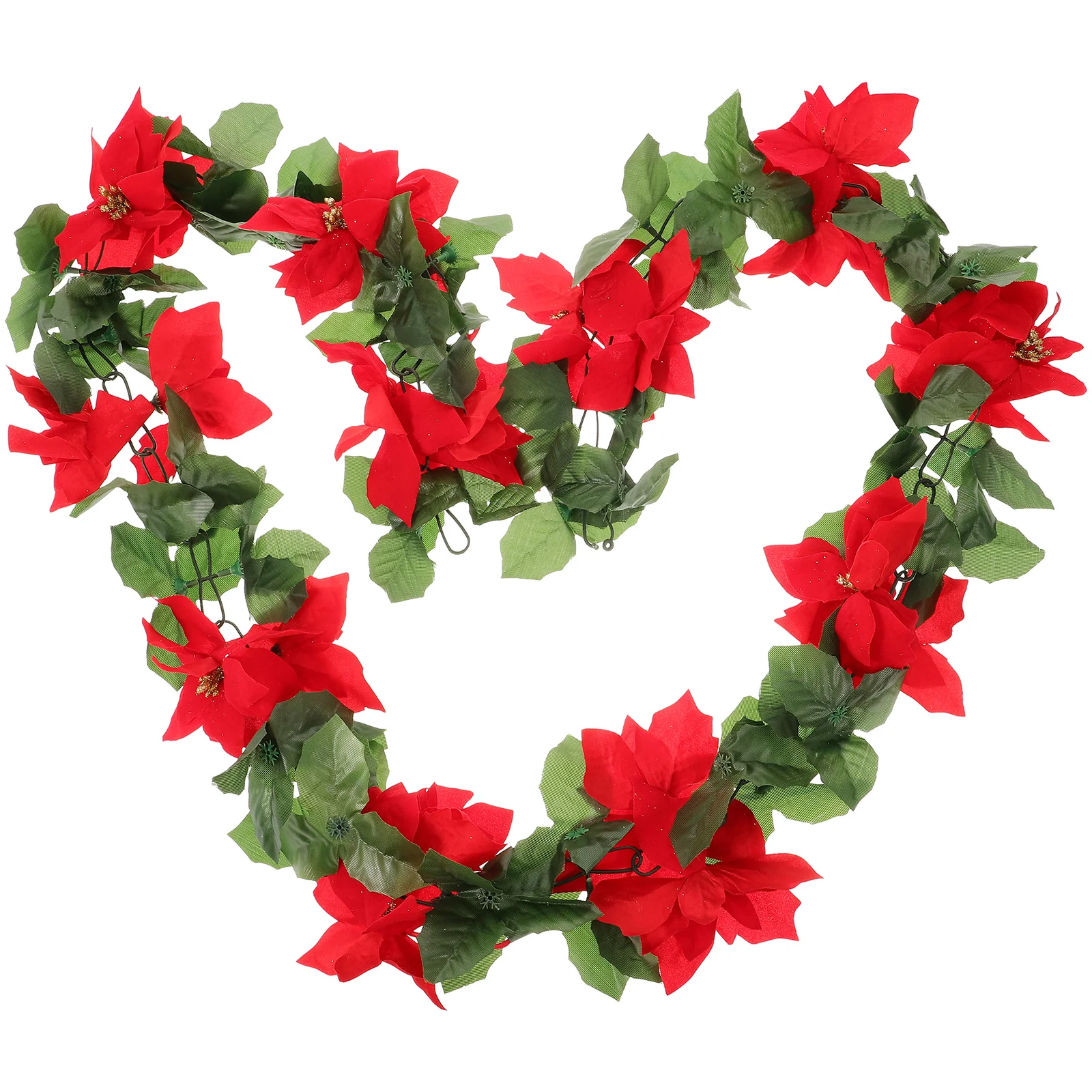 

1pc Christmas Artificial Rattan Garland Red Green Leaves Simulation Flower Decor For Tree Mantelpiece Stair Handrail Xmas