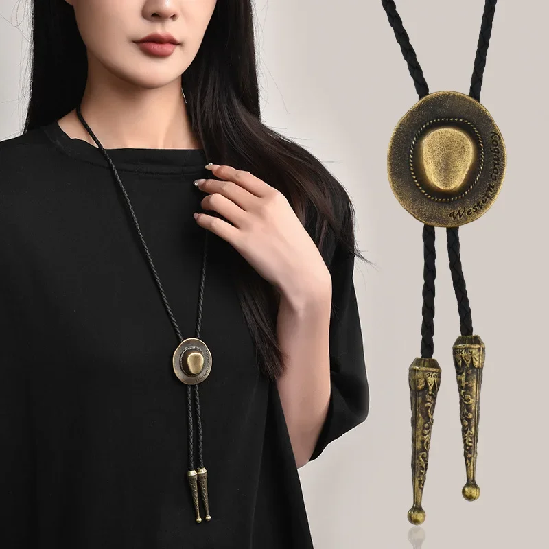 

2025Western cowboy Poirot tie, casual and individualistic style, autumn and winter fashion neckline, long necklace for women