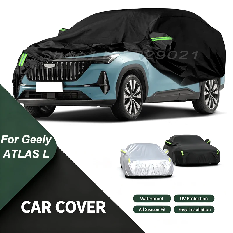 Full Car Cover For Geely ATLAS L All Weather Outdoor Snow Sun UV Dustproof with Reflective Strips Wind Straps