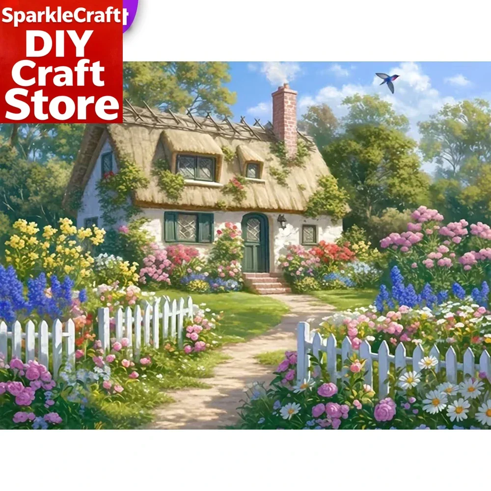 1PC frameless  New Arrival Diamond Painting House Diamond Embroidery Landscape Mosaic Garden DIY Cross Stitch Set Handmade Hobby