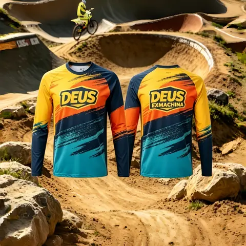 Summer Men downhill riding retro brand letter printing comfortable quick-drying Long sleeved moto riding clothes DEUS EX MACHINA