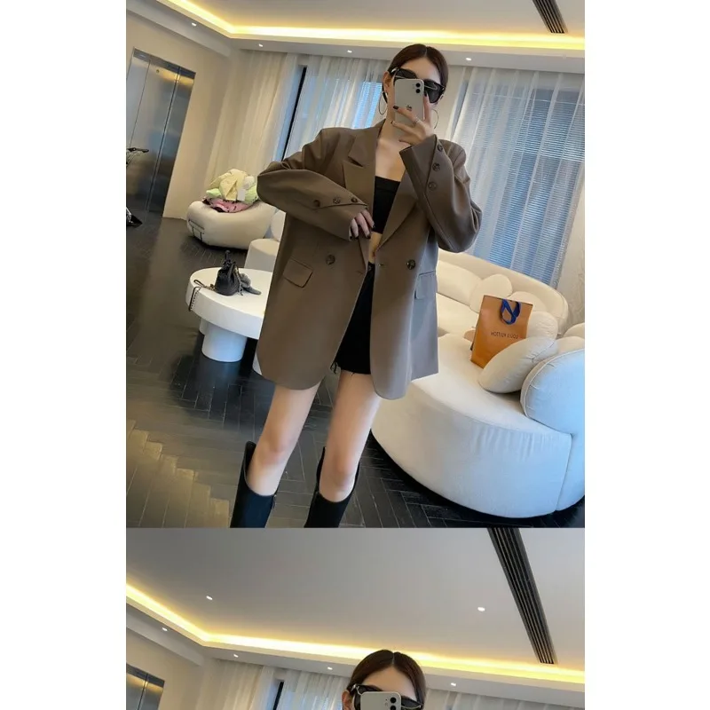 เสื้อเบลเซอร์ผู้หญิง ความยาวปานกลาง สไตล์ลำลอง ทรงหลวม สไตล์เกาหลี สีพื้น แขนยาว เหมาะสำหรับใส่ทำงานหรือโอกาสทางการ