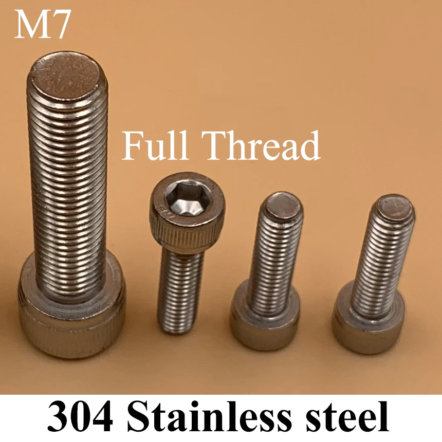 

1Pieces M7*1*140mm 1mm Pitch Full Thread 304 Stainless Steel DIN912 Cap Allen Head Bolt Hex Hexagon Socket Screw