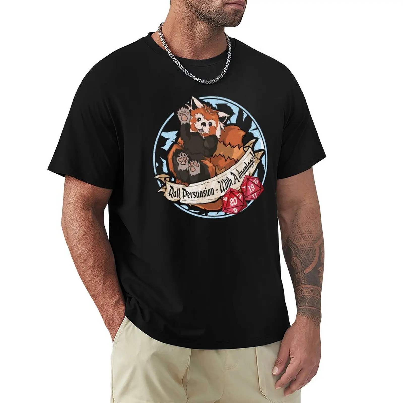 T-shirt Dnd Red Panda Roll Persuasion With Advantage Cute D20 Dungeon Master, t-shirts en coton pour homme, 100% coton.