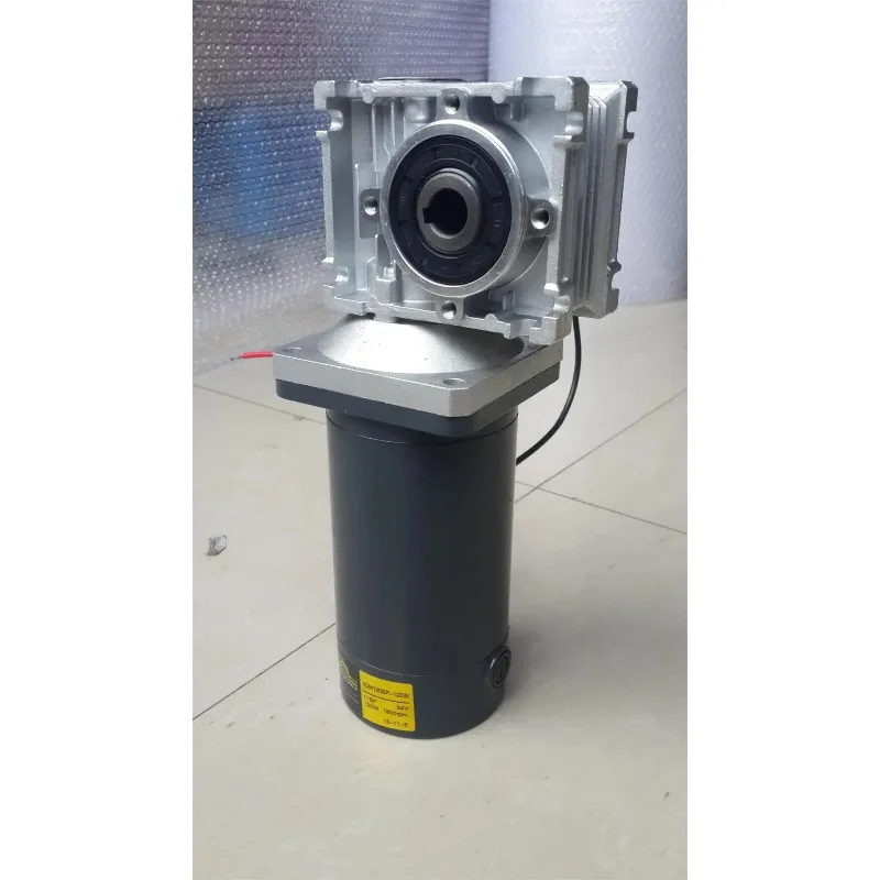 120W DC 12V /24V / 48V/ 220V Motor dengan RV30/ RV040/ RV50 dengan Peredam Gigi Rem Poros Motor 90 Cacing (Tegangan Penanda Pesanan)