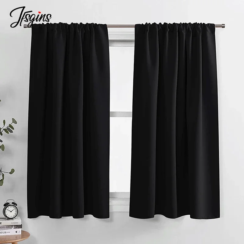 

1PC Blackout Short Curtains for Bedroom Opaque Blinds Curtain for Window Living Room Kitchen Treatment Ready Made Small Drapes