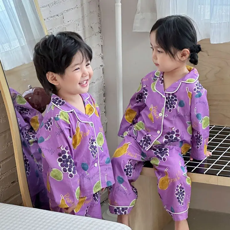 

Детская пижама для мальчиков и девочек, весна-осень 2026, новая коллекция, тонкий хлопок с принтом, комплект из 2 предметов, для сна