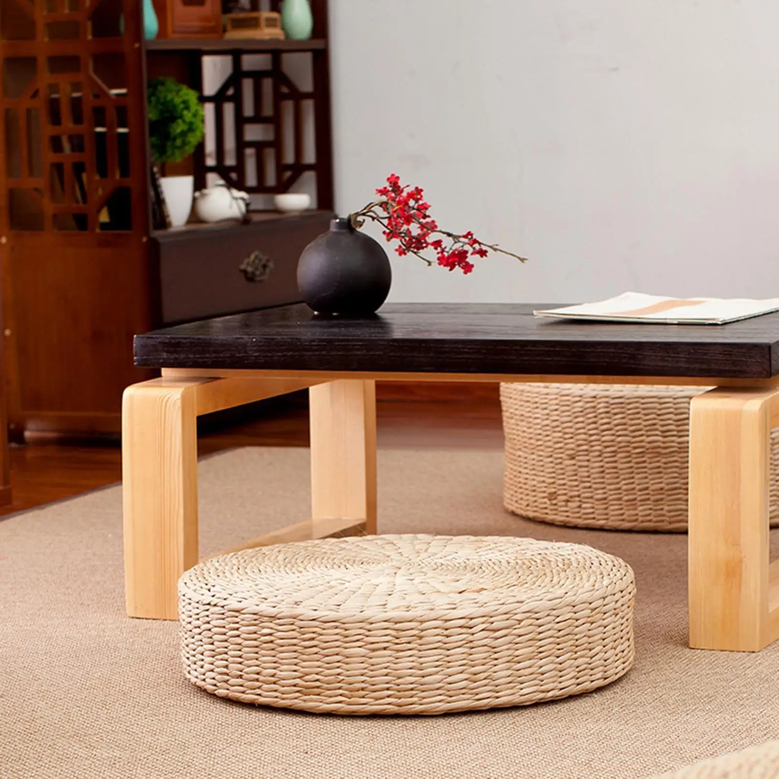 Handmade Woven Meditation Cushion Natural Straw Round Pouf Tatami Cushion Floor Japanese Style Worship Cushion Seat Home Textile