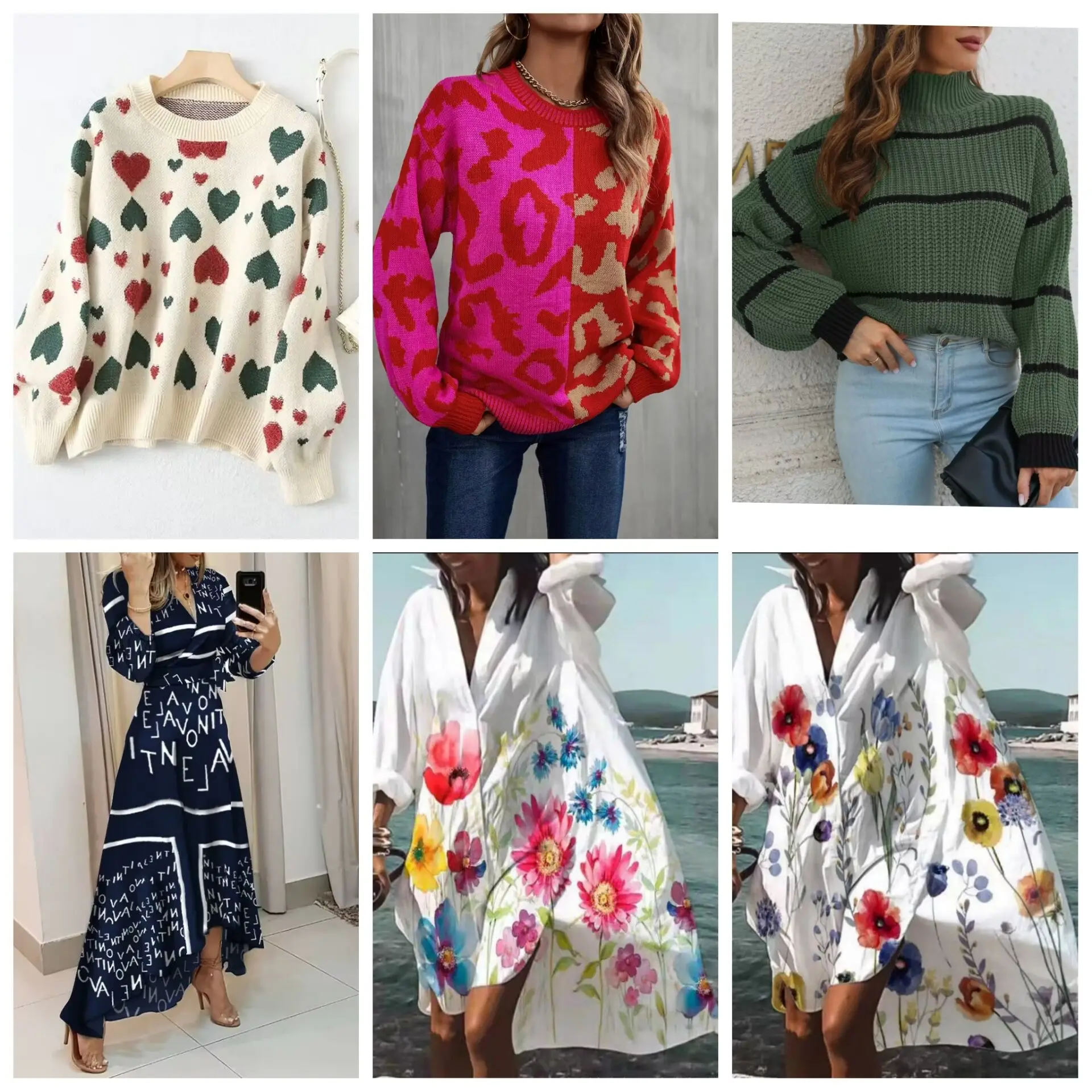 

Foreign trade Spain autumn and winter new print fashion flower jacquard ladies knitted sweater