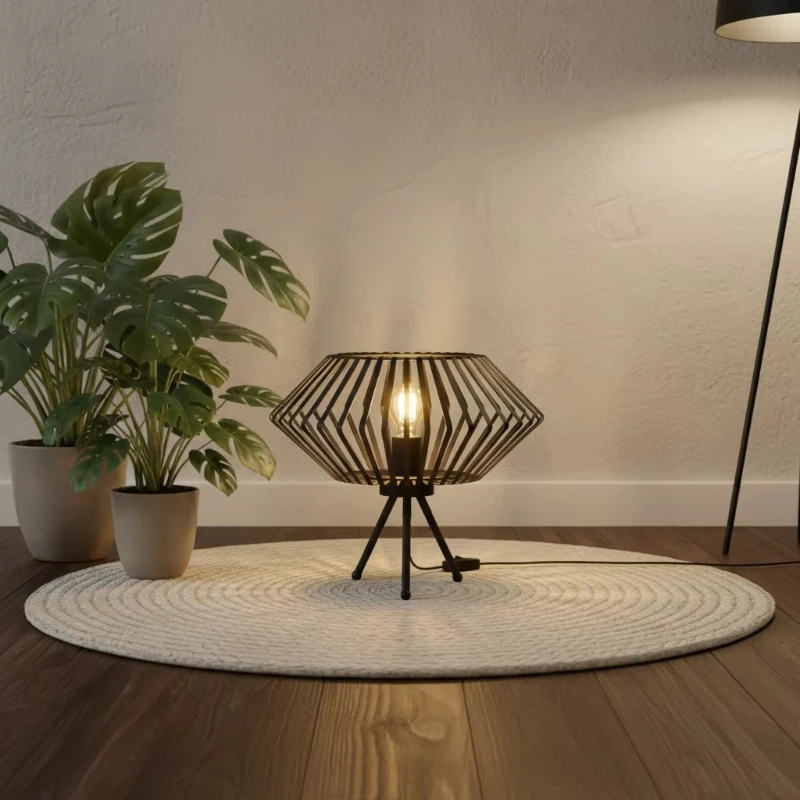 

Decorative night lamp bedside table lamp black cage-shaped 220V wrought iron simple living room table lamp