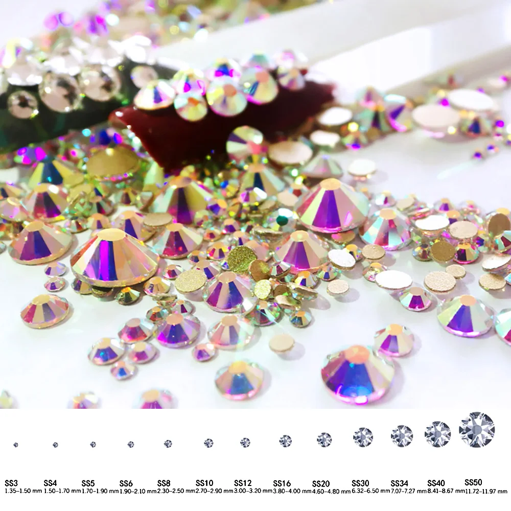 

Pubrilex SS3-SS50 Crystal AB Прозрачные стразы для ногтей пикси без исправления с плоской задней частью камни DIY Стразы для дизайна ногтей