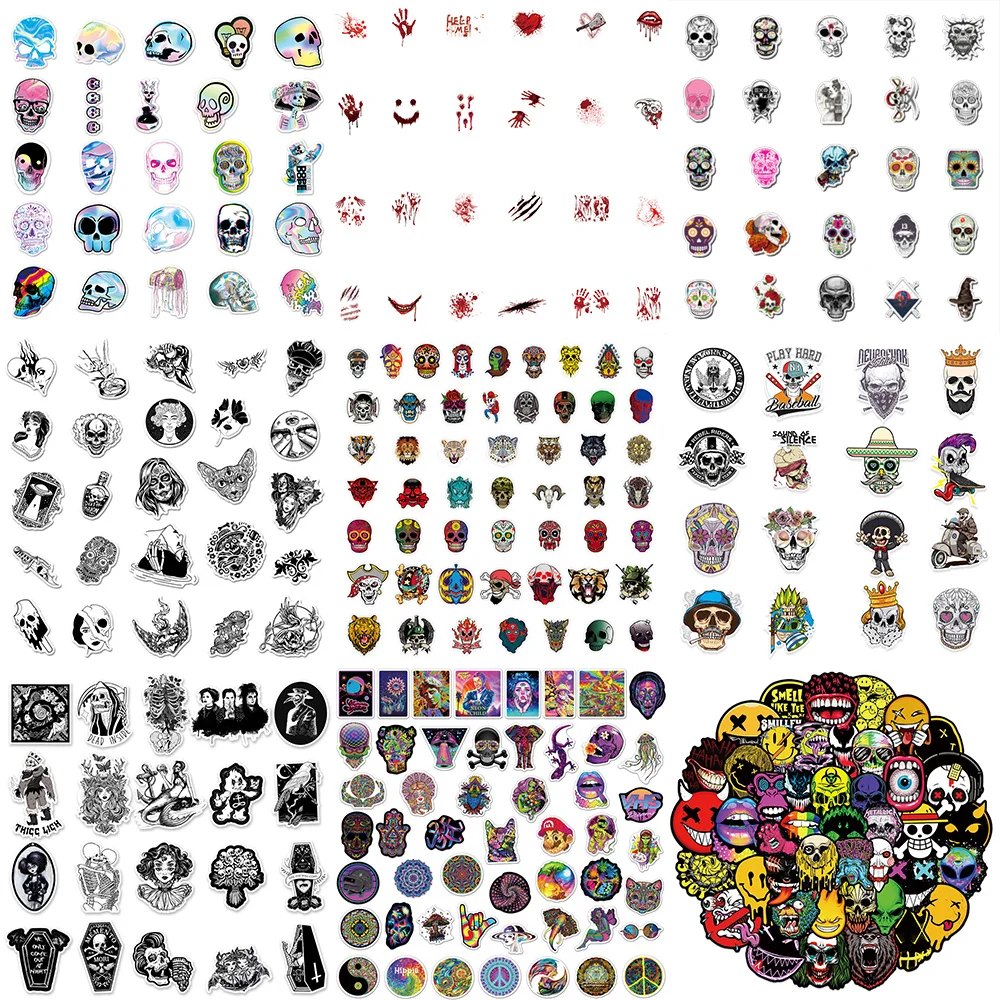 10/30/50PCS Cartoon Skull Stickers Series Creativo Horror Graffiti Casco Bagagli Laptop Tazza iPad Telefono Decorazione fai da te all'ingrosso