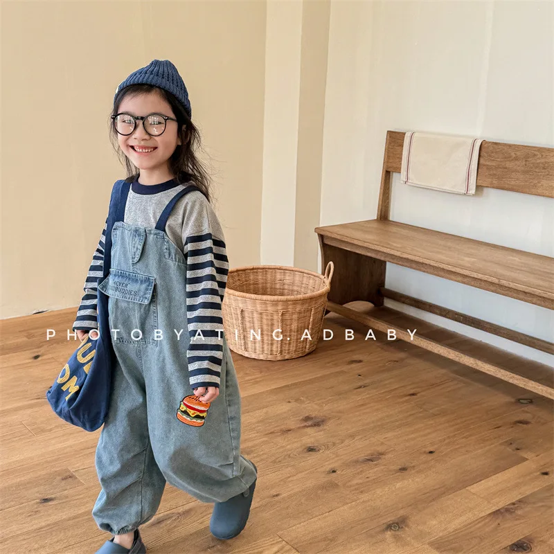 

Kid Overall Pant 2024 Autumn Children Korean Style Cowboy Suspenders Baby Boys and Girls Trousers Girls Autumn Jean Pants