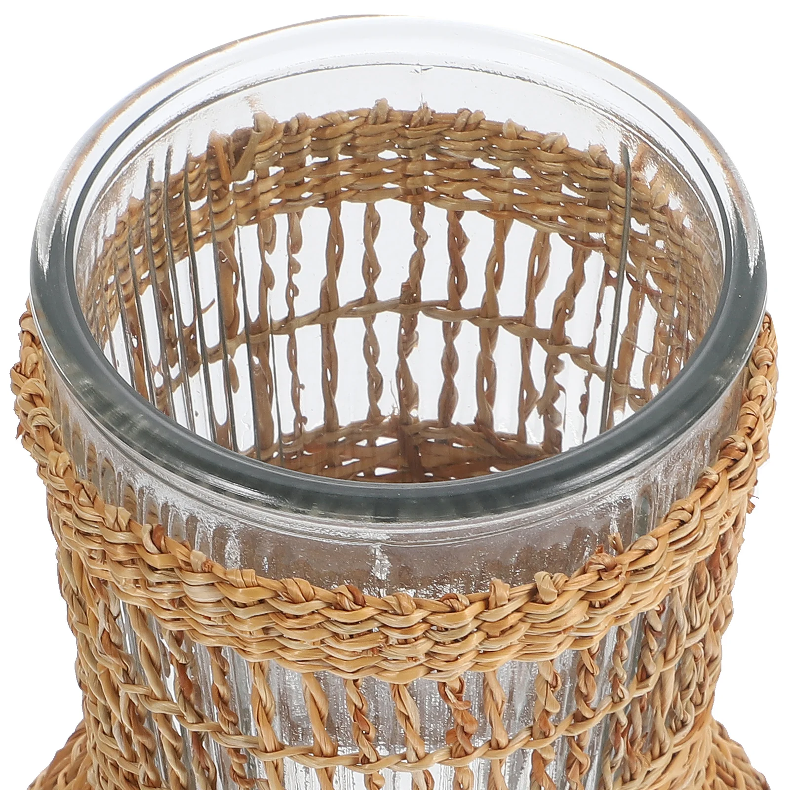 

Clear Glass Rattan Woven Vase Simple Design Home Office Decor Material Stable Structure Easy to Clean Rattan Vase